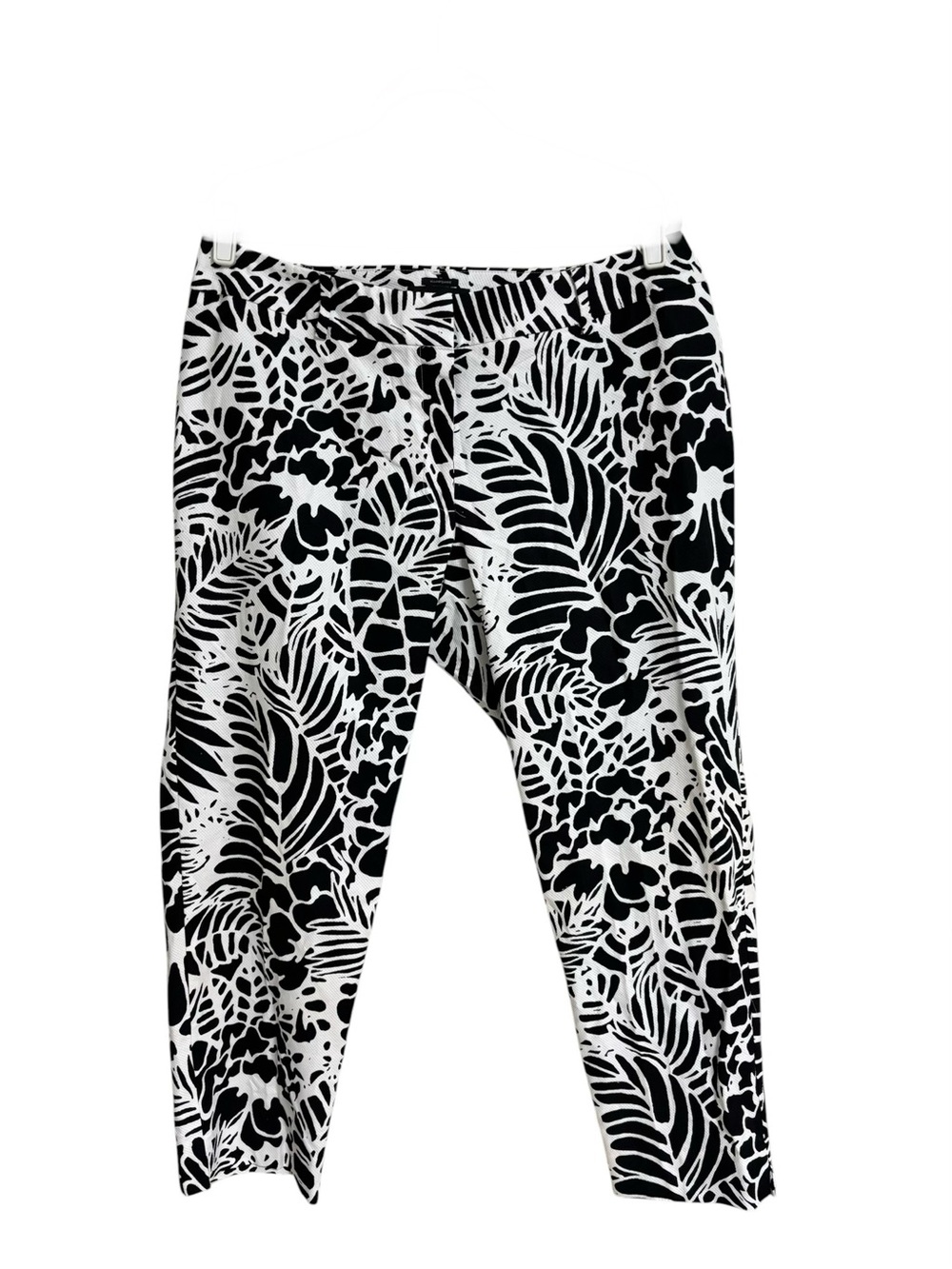 Talbots Hampshire black white tropical shadows floral crop stretch pants 16 WP